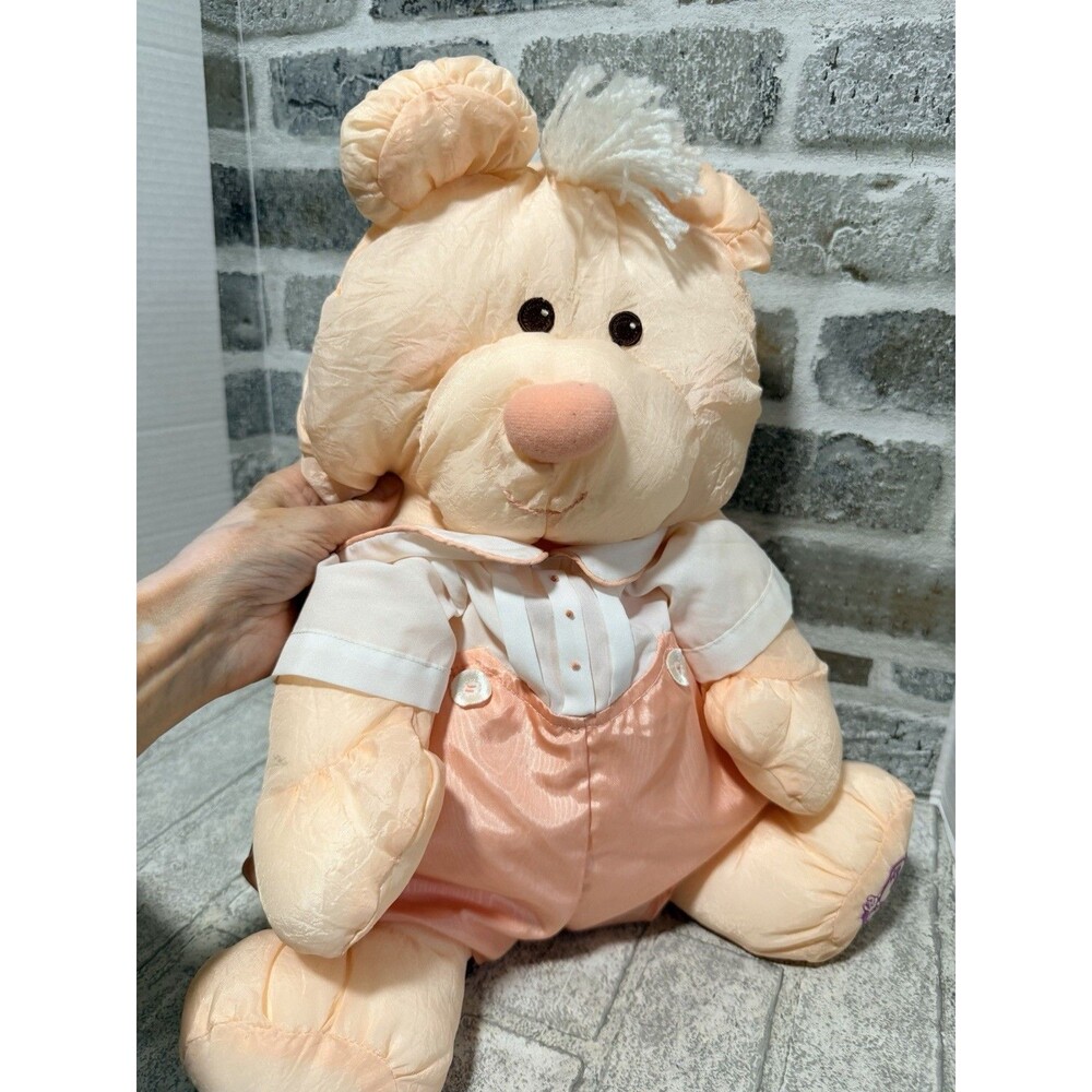 Vintage 1986 Fisher Price Puffalump Bear Cub 8006 Peach Plush Stuffed Romper HTF